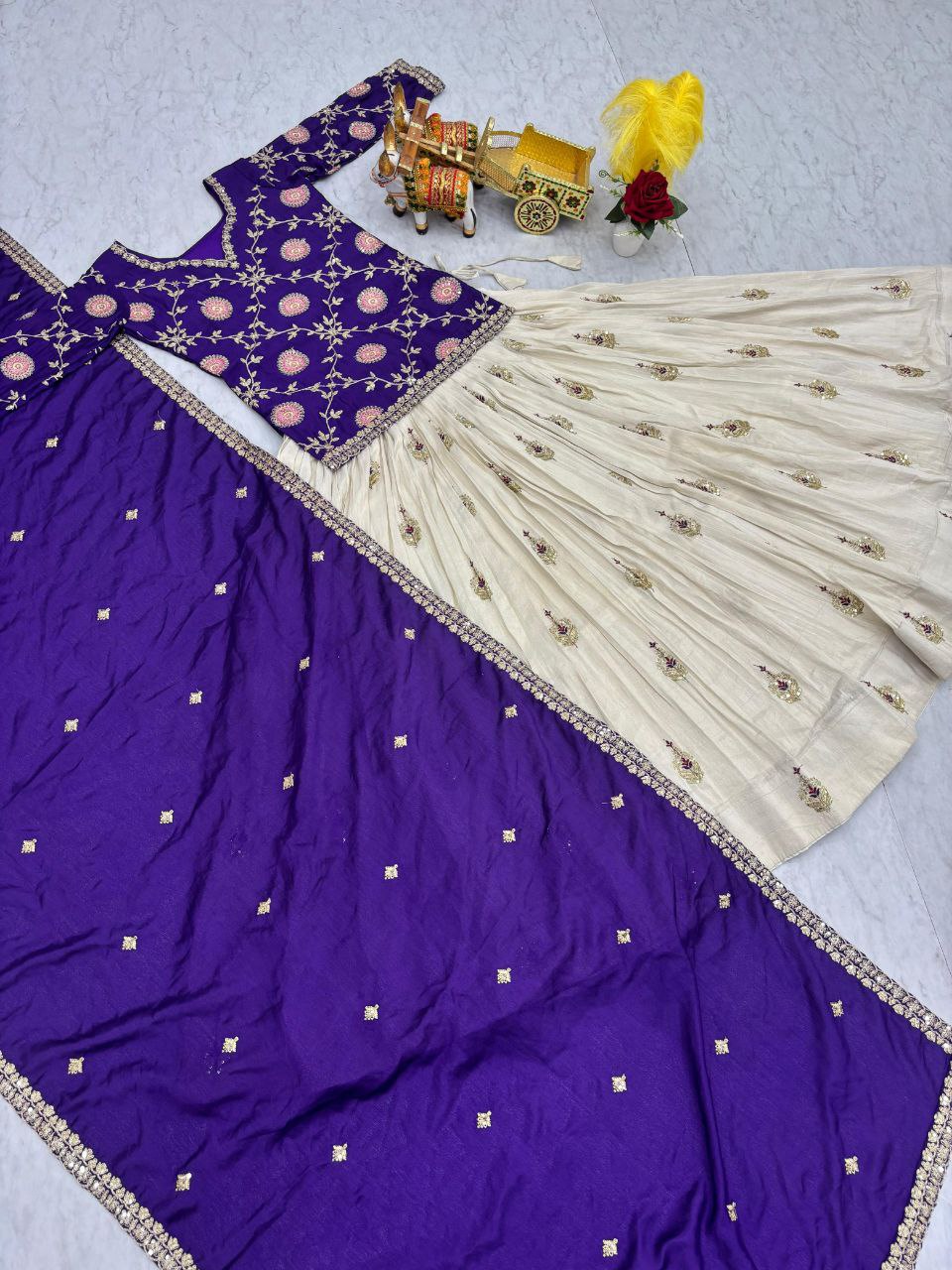 Pure Chinon & Tissue Silk Embroidered Festival Wear – Fully Stitched