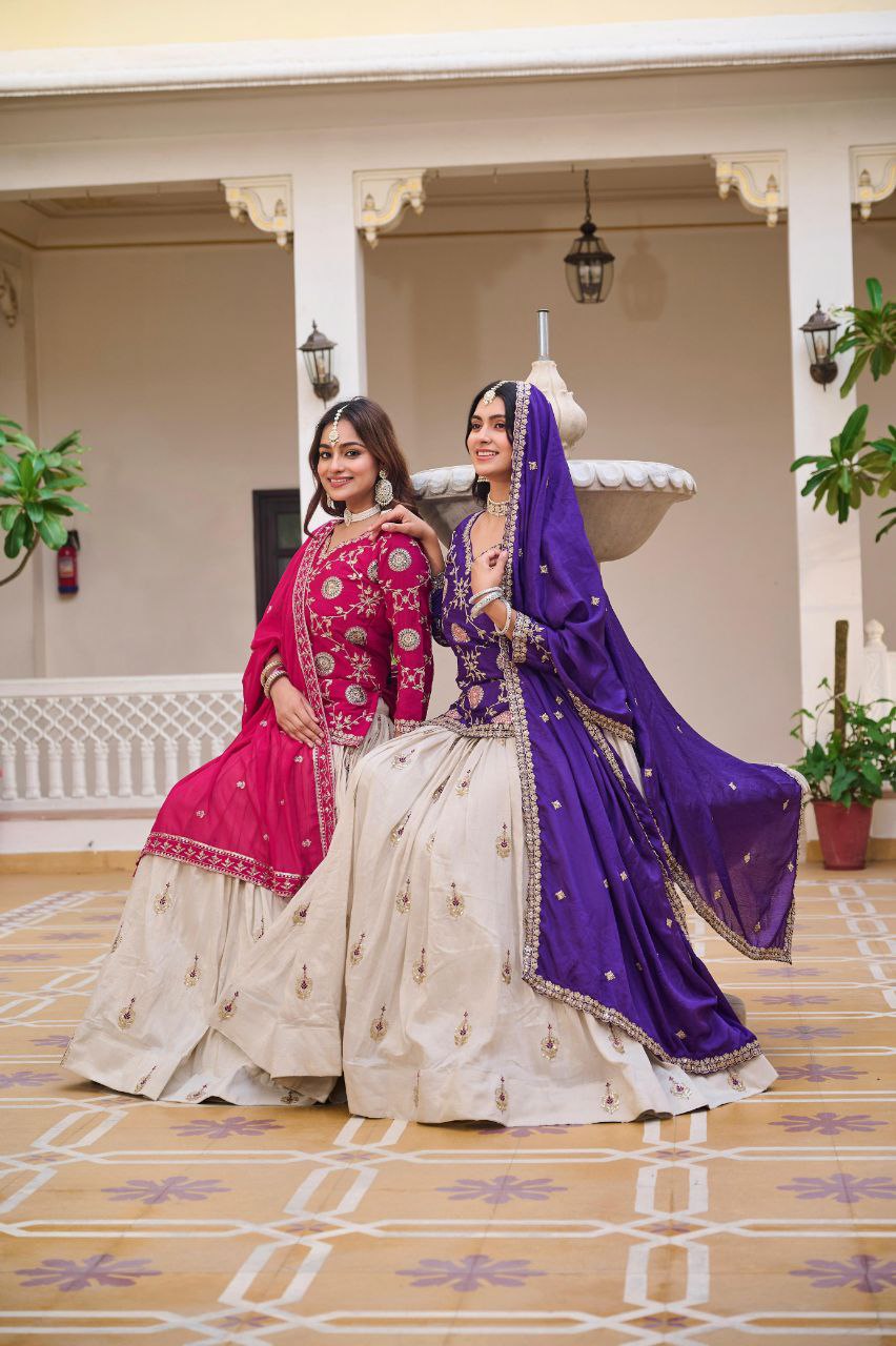 Pure Chinon & Tissue Silk Embroidered Festival Wear – Fully Stitched