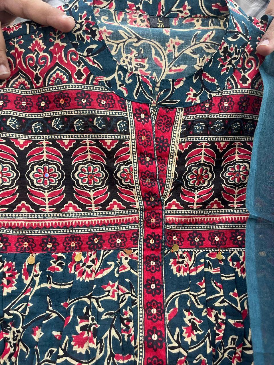 Pure Cotton Side Pocket Suit Set | Hand Print Work | Mill Print Dupatta