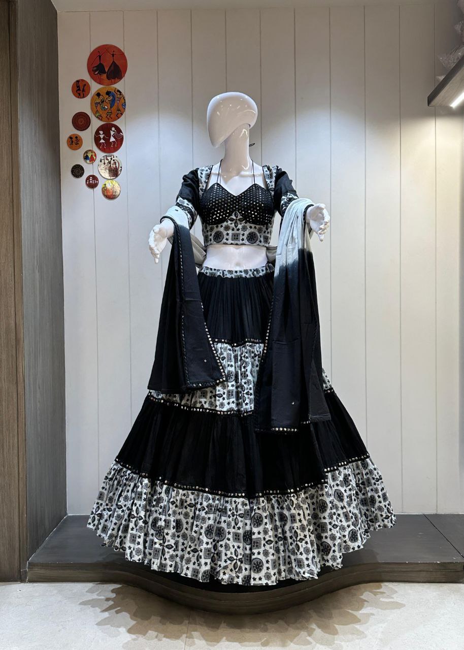 Grey Black Tyre design chaniya choli perfect for Garba, Navratri, or cultural functions