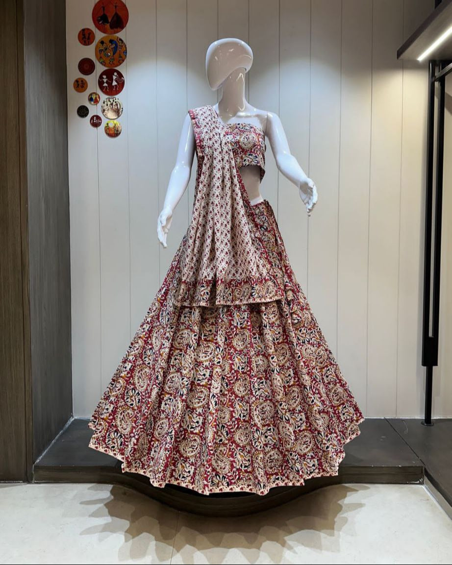 Pure Kalamkari Cotton Chaniya Choli Set For Festive Wear, Navratri, Poojas, or Cultural Celebrations