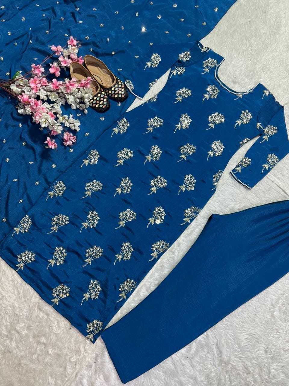 Elegant Embroidered Long Top & Pant with Dupatta β Premium Designer Wear