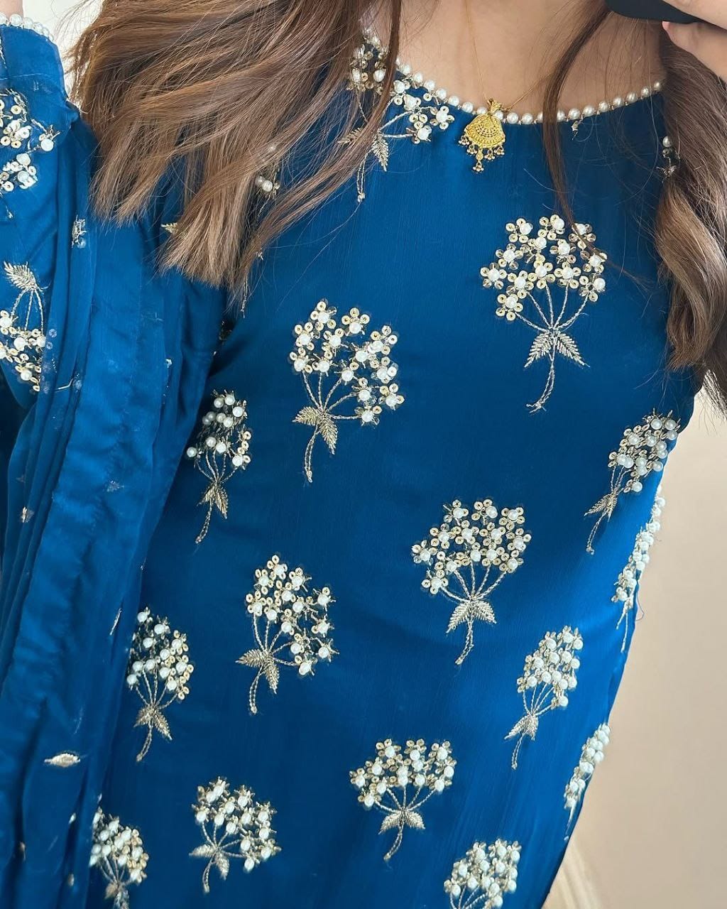 Elegant Embroidered Long Top & Pant with Dupatta β Premium Designer Wear