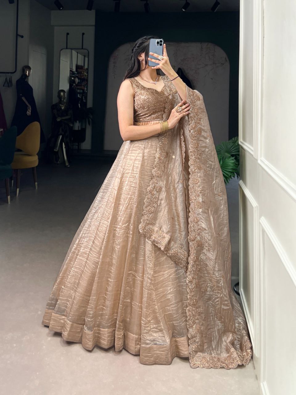 REENE Wedding Collection 2025 – Gold Crush Lehenga Set with Sequin & Thread Detailing