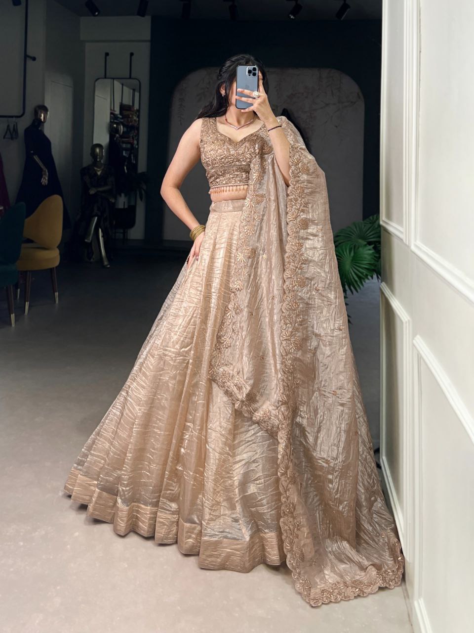 REENE Wedding Collection 2025 – Gold Crush Lehenga Set with Sequin & Thread Detailing