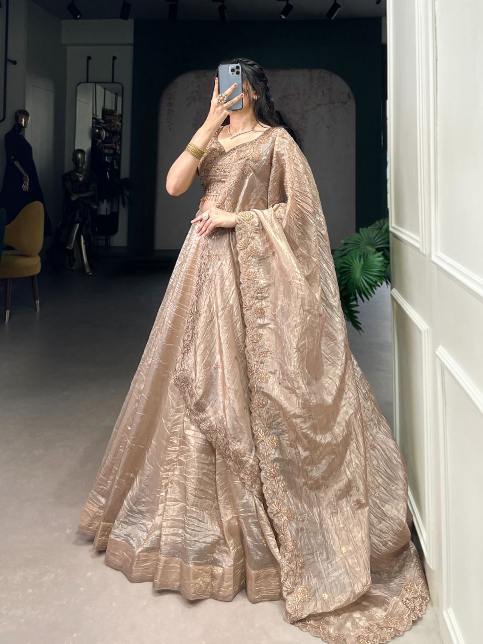 REENE Wedding Collection 2025 – Gold Crush Lehenga Set with Sequin & Thread Detailing