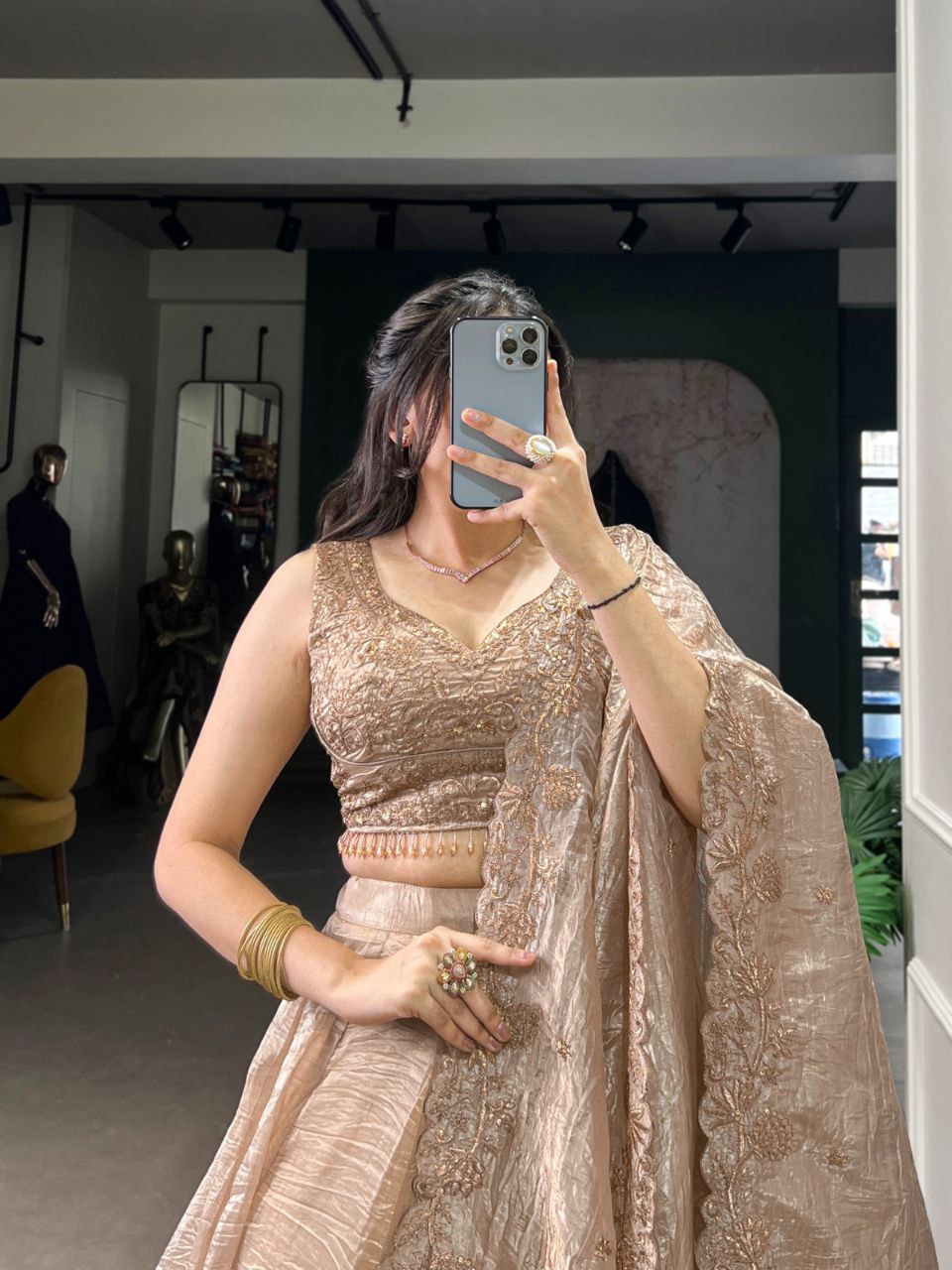 REENE Wedding Collection 2025 – Gold Crush Lehenga Set with Sequin & Thread Detailing