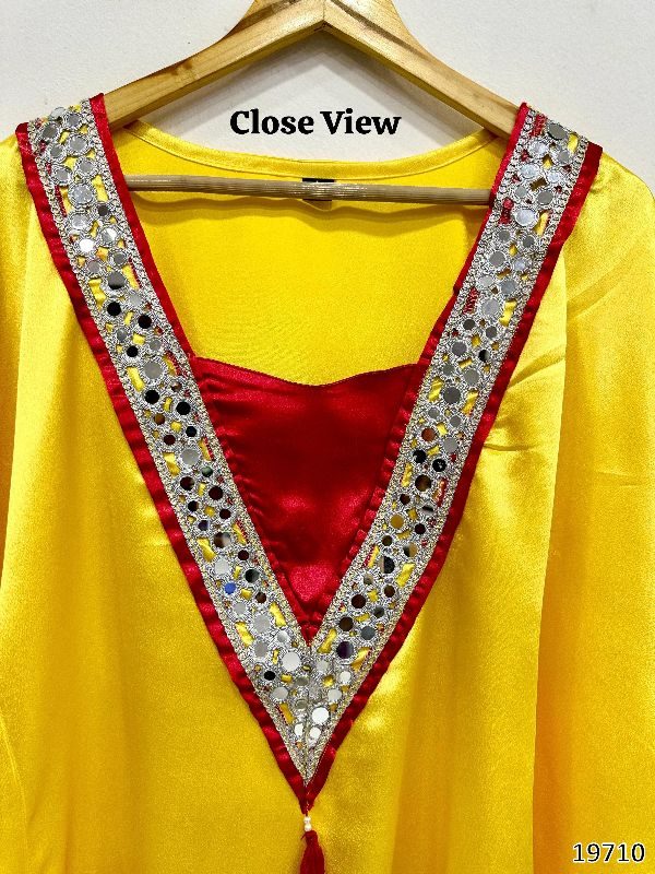 Real Mirror Work Kaftan Set in Moss Satin – Festive Collection