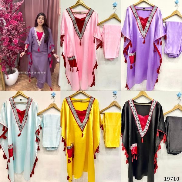 Real Mirror Work Kaftan Set in Moss Satin – Festive Collection