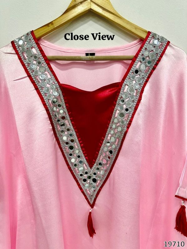 Real Mirror Work Kaftan Set in Moss Satin – Festive Collection
