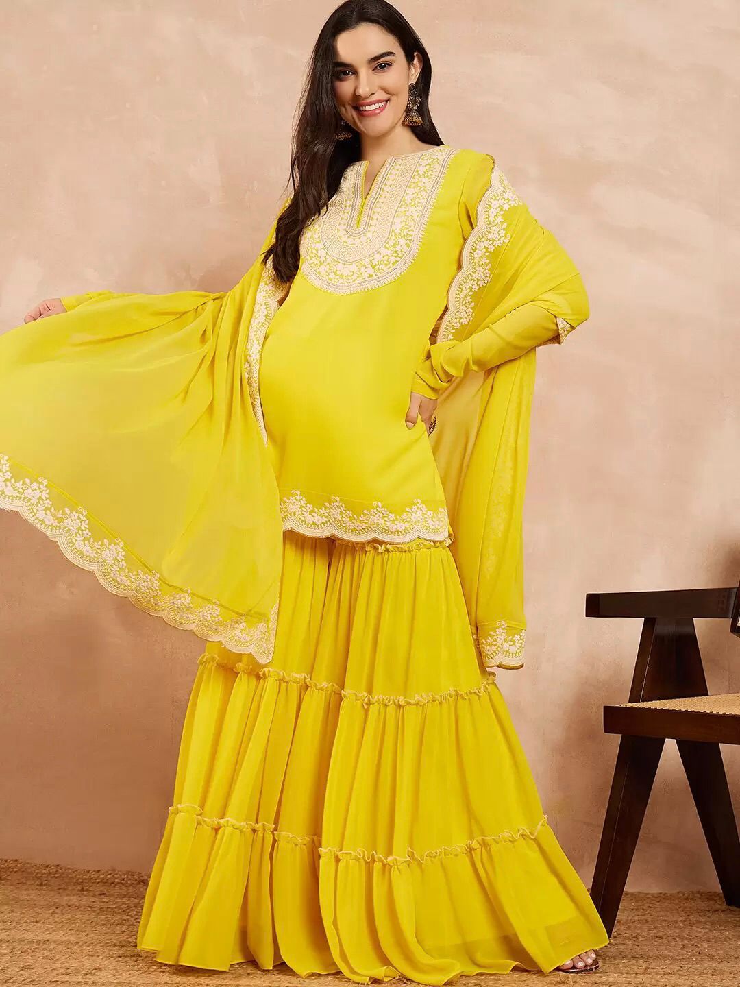 Designer Faux Georgette Sharara Set | Embroidered Party Wear with Dupatta