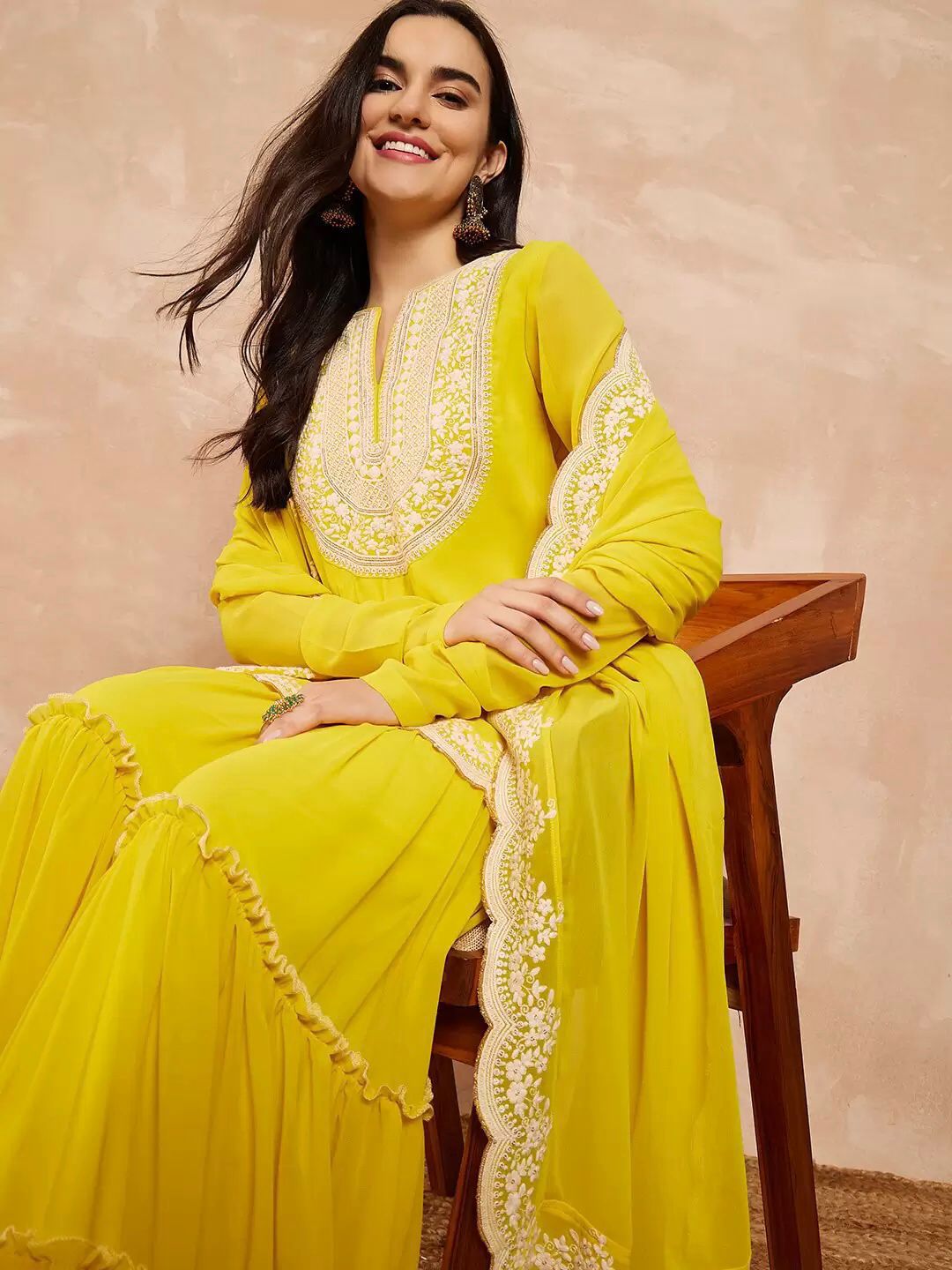 Designer Faux Georgette Sharara Set | Embroidered Party Wear with Dupatta