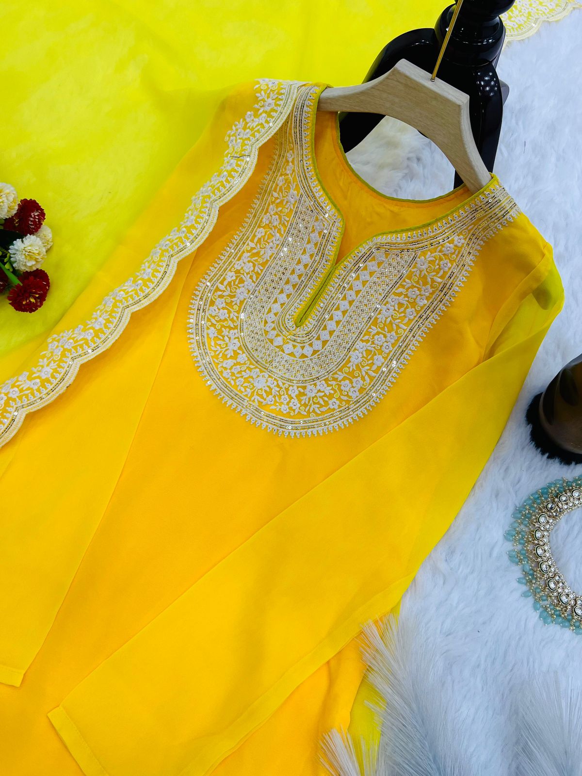 Designer Faux Georgette Sharara Set | Embroidered Party Wear with Dupatta