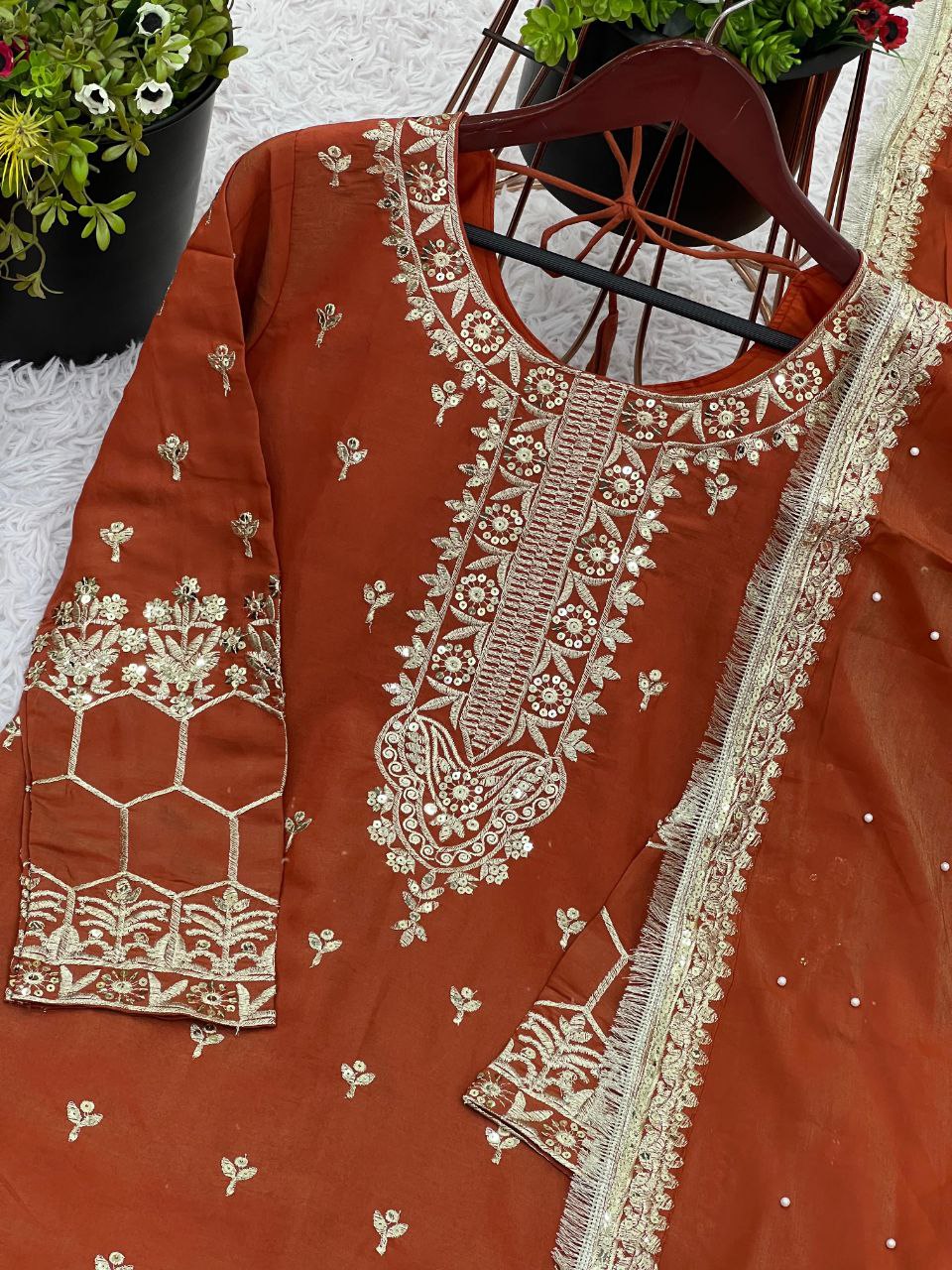 Simmer Silk Embroidered Top-Sharara Set with Dupatta – Party Wear | Fully Stitched