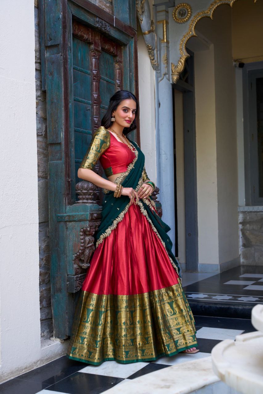 South Indian Elegance: Narayan Pattu Lehenga Choli with Zari Weaving & Sequins Dupatta