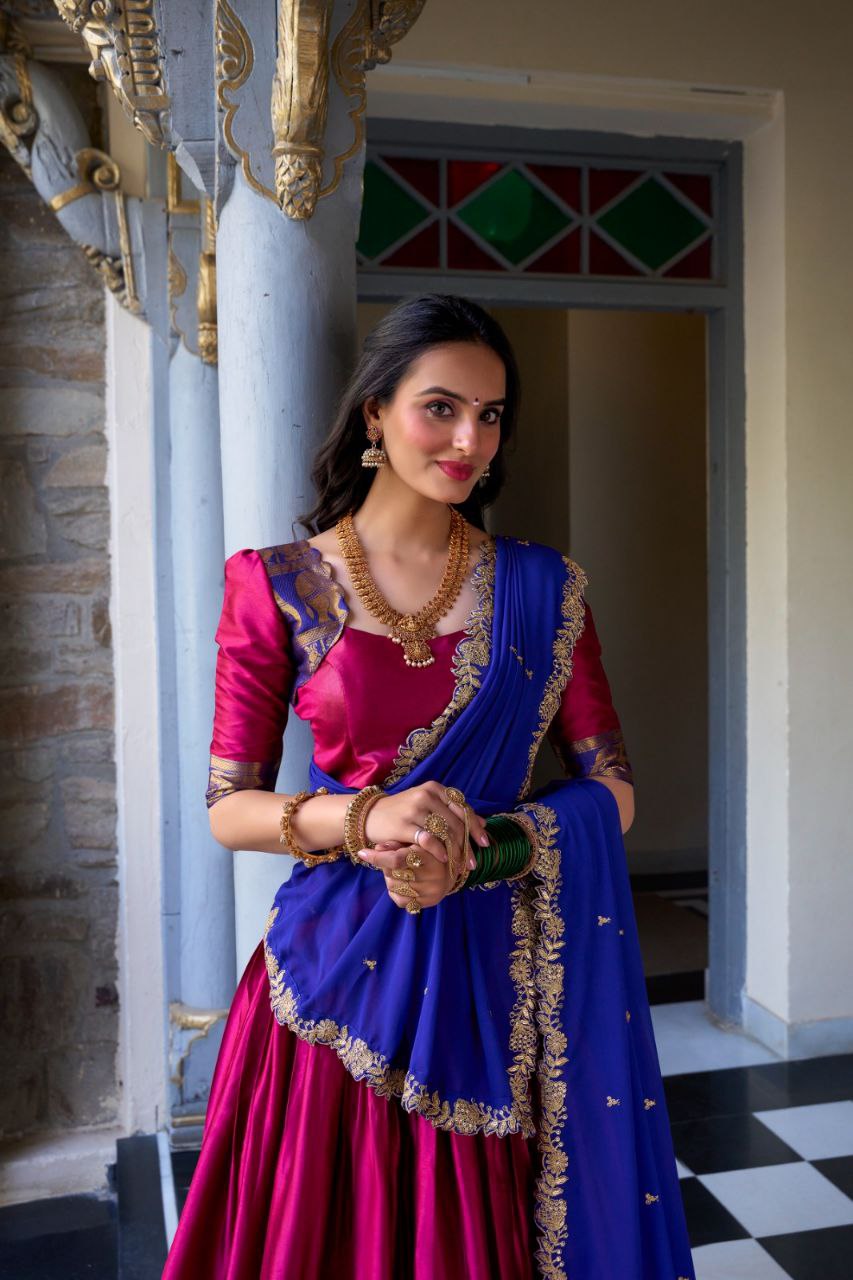 South Indian Elegance: Narayan Pattu Lehenga Choli with Zari Weaving & Sequins Dupatta