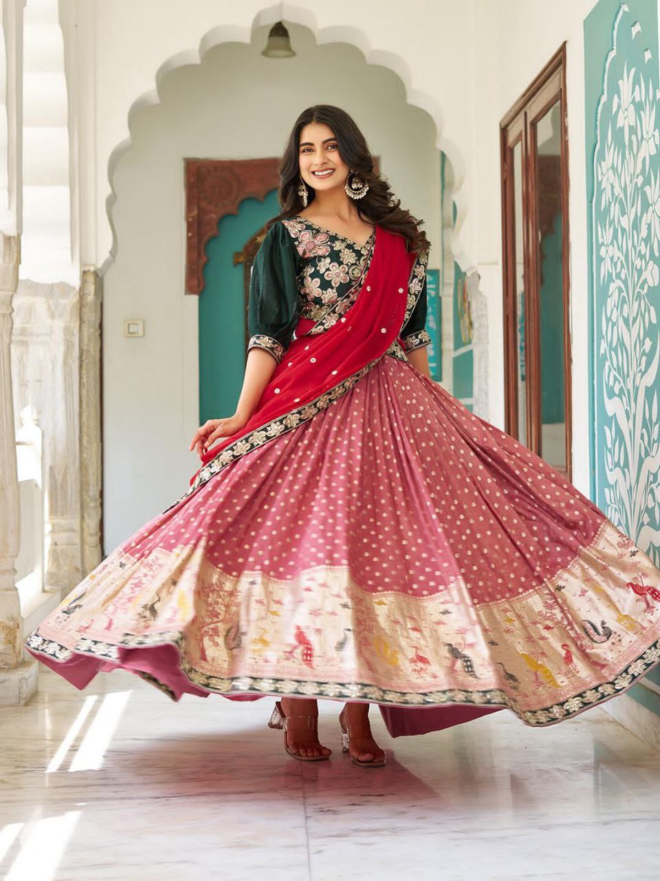 South Style Lehenga Choli with Heavy Embroidery & Sequins Work – Fully Stitched Real Modelling Set