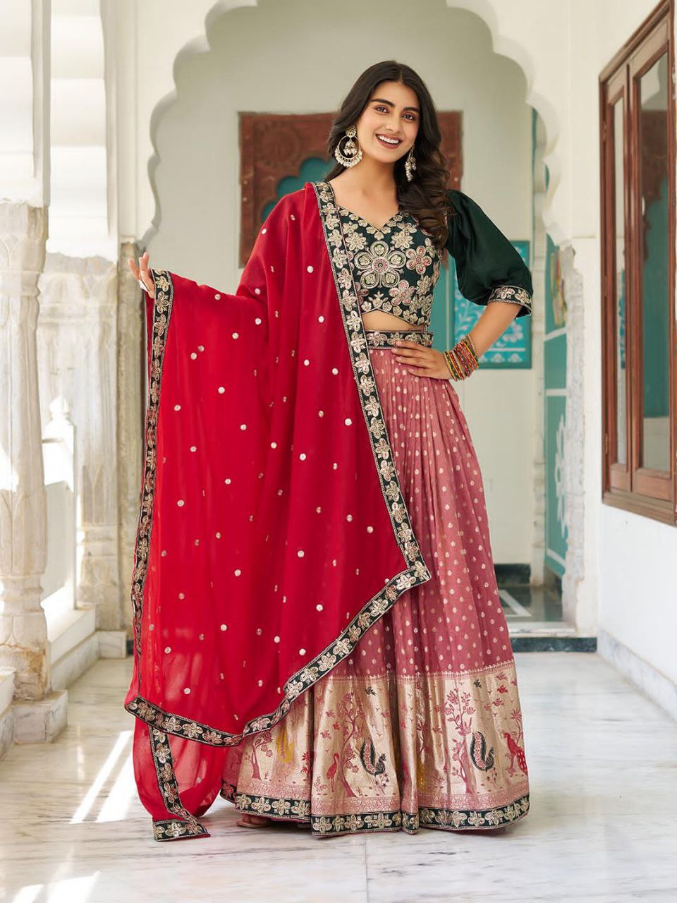 South Style Lehenga Choli with Heavy Embroidery & Sequins Work – Fully Stitched Real Modelling Set