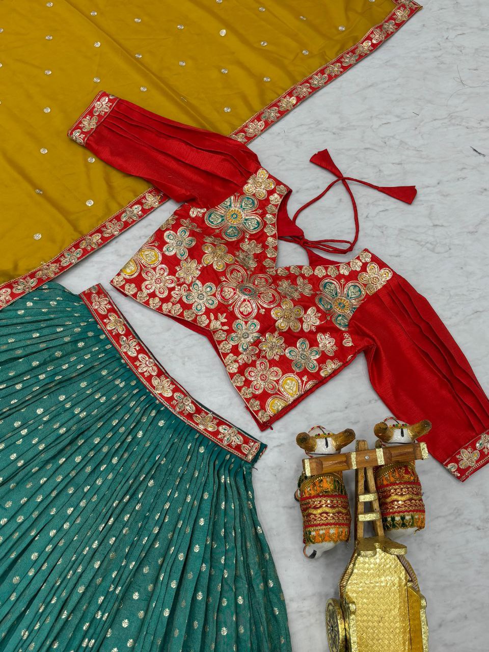 South Style Lehenga Choli with Heavy Embroidery & Sequins Work – Fully Stitched Real Modelling Set