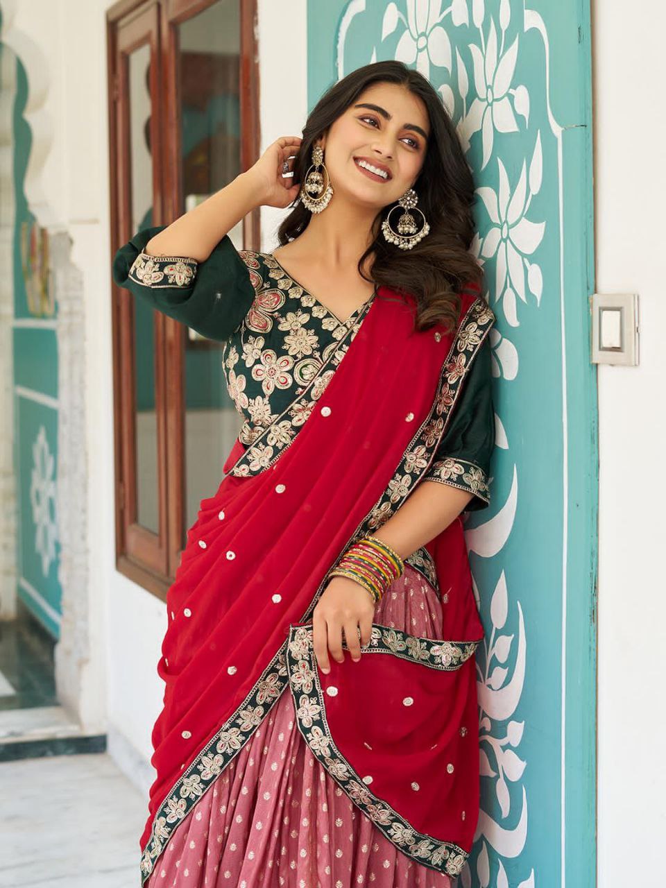 South Style Lehenga Choli with Heavy Embroidery & Sequins Work – Fully Stitched Real Modelling Set