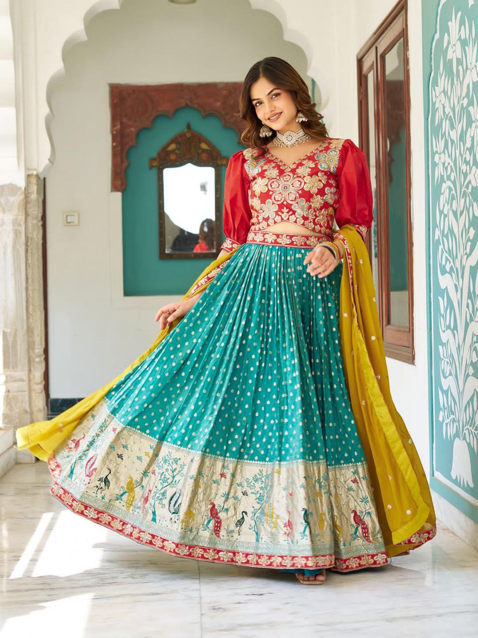 South Style Lehenga Choli with Heavy Embroidery & Sequins Work – Fully Stitched Real Modelling Set