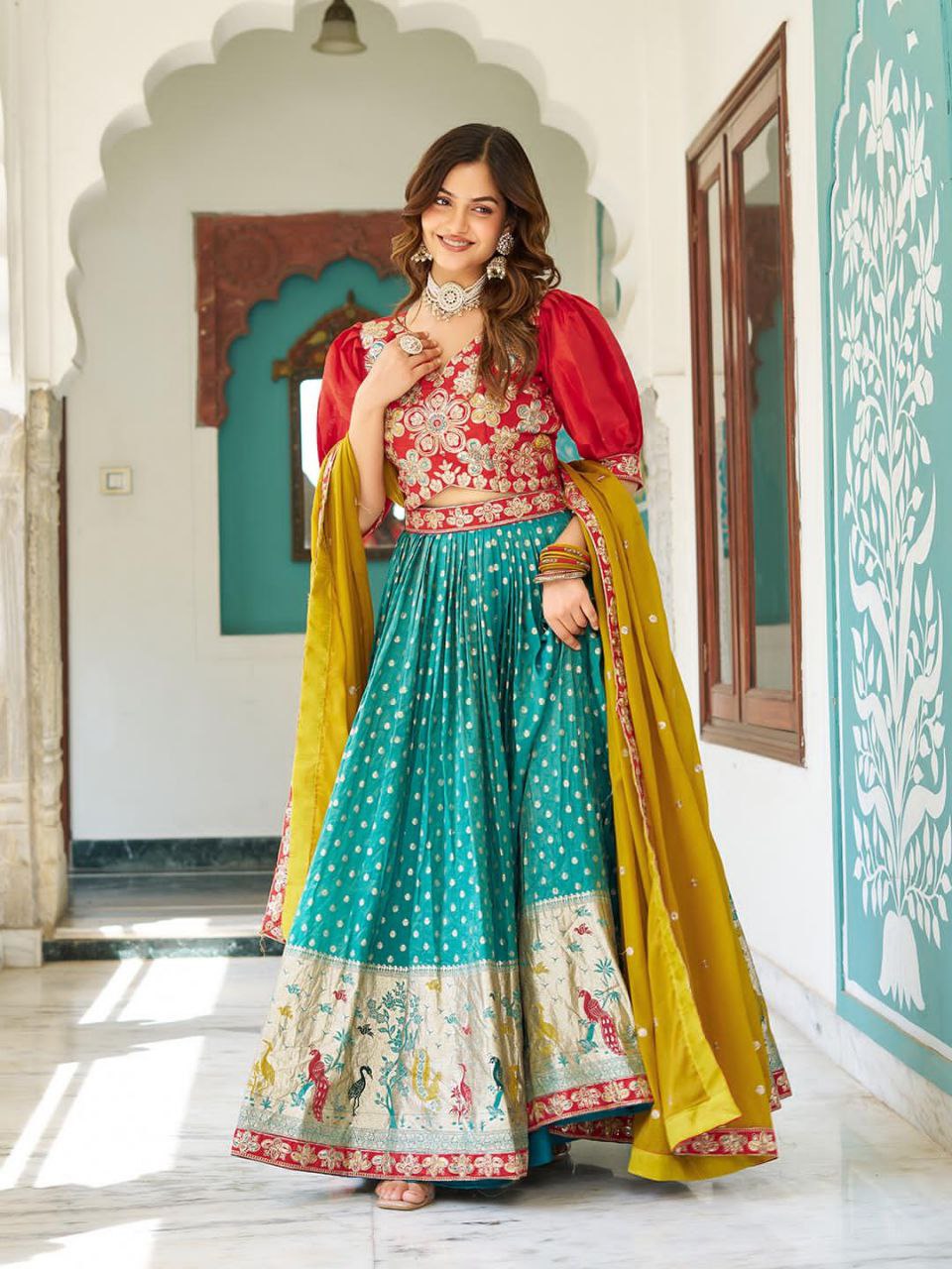 South Style Lehenga Choli with Heavy Embroidery & Sequins Work – Fully Stitched Real Modelling Set