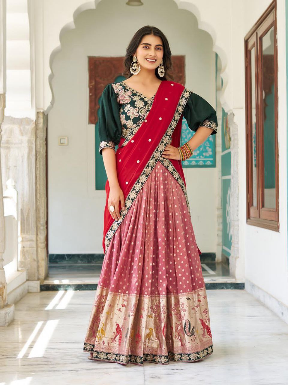 South Style Lehenga Choli with Heavy Embroidery & Sequins Work – Fully Stitched Real Modelling Set
