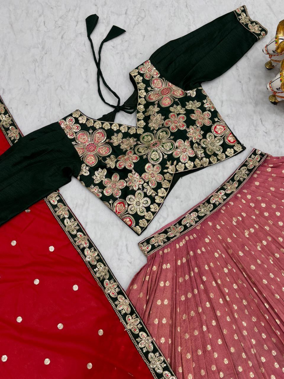 South Style Lehenga Choli with Heavy Embroidery & Sequins Work – Fully Stitched Real Modelling Set