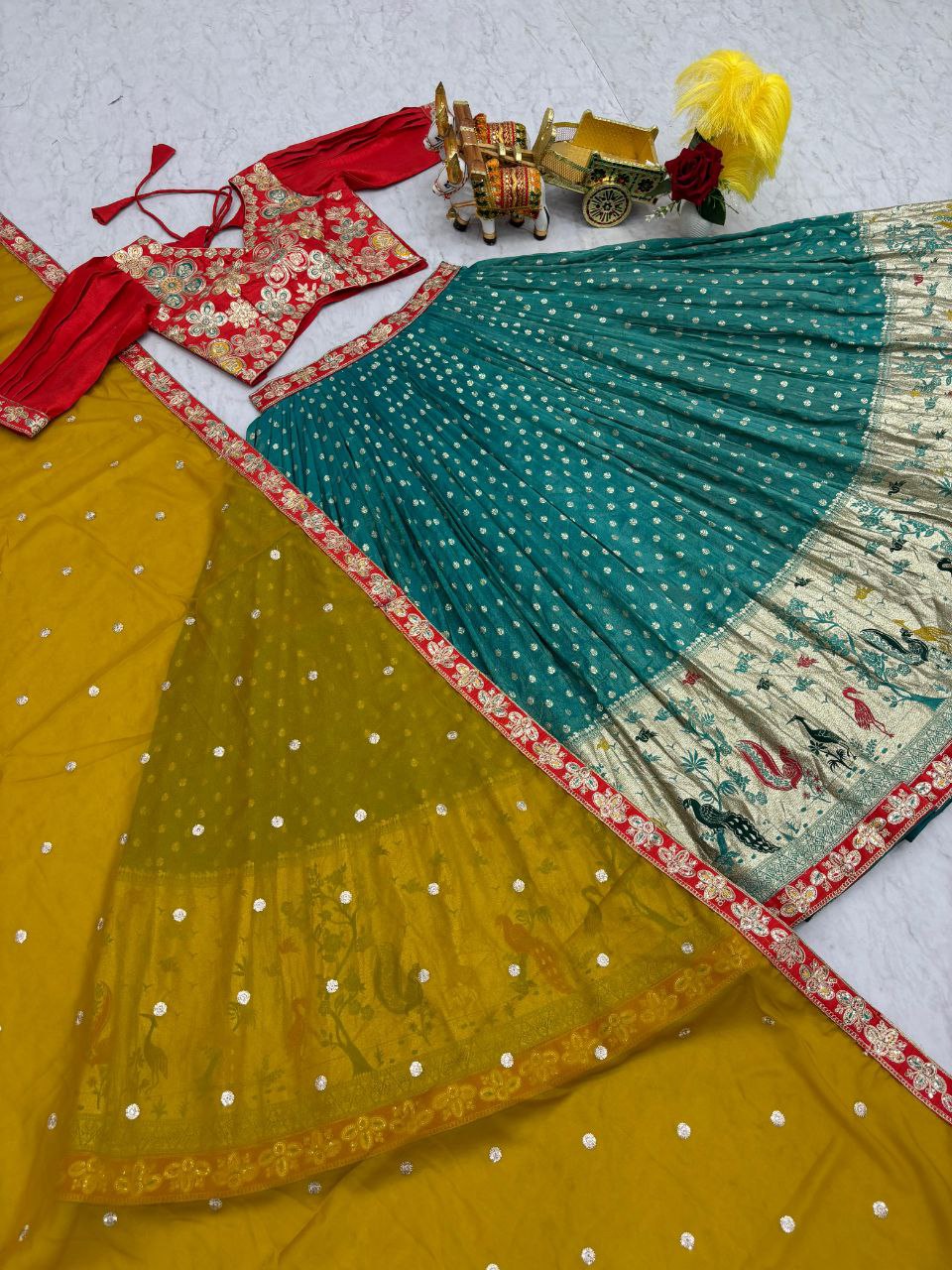 South Style Lehenga Choli with Heavy Embroidery & Sequins Work – Fully Stitched Real Modelling Set