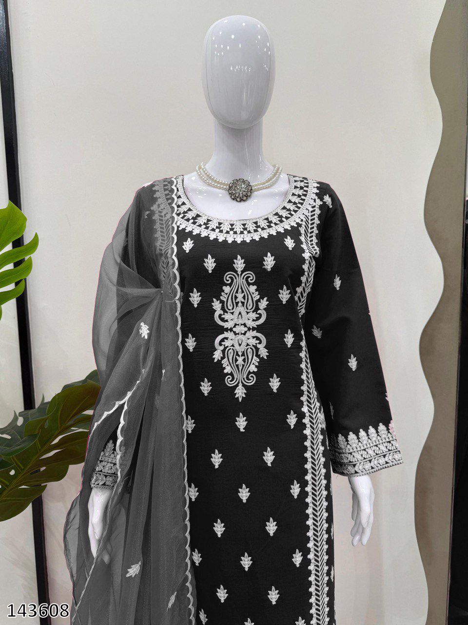 Pink & Black Stylish Roman Silk Party Wear Palazzo Suit Set with Organza Dupatta