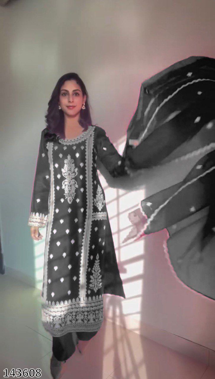 Pink & Black Stylish Roman Silk Party Wear Palazzo Suit Set with Organza Dupatta