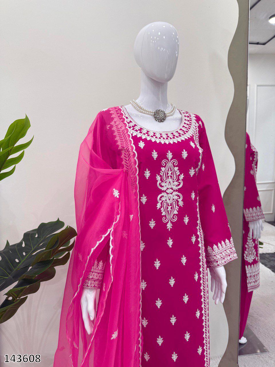 Pink & Black Stylish Roman Silk Party Wear Palazzo Suit Set with Organza Dupatta