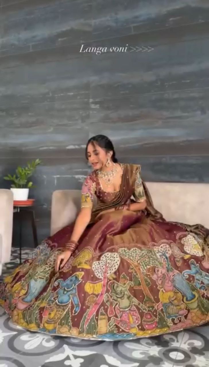 Tissue Jari Kalamkari Print Lehenga Choli with Embroidery Work & Dupatta