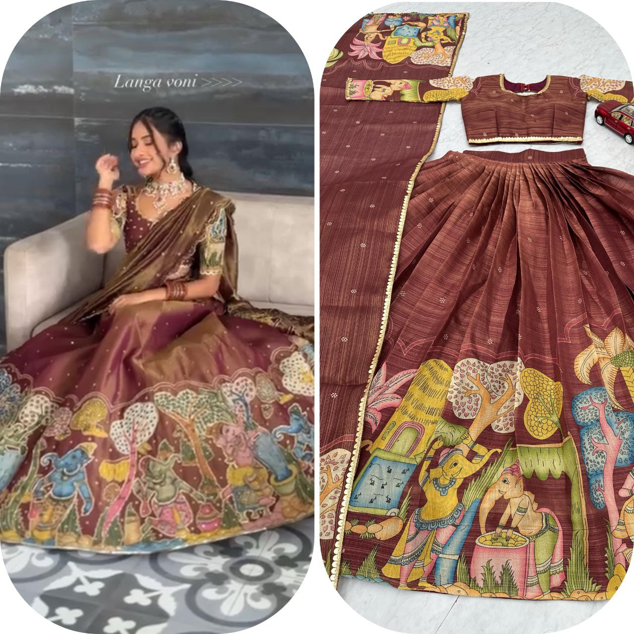 Tissue Jari Kalamkari Print Lehenga Choli with Embroidery Work & Dupatta