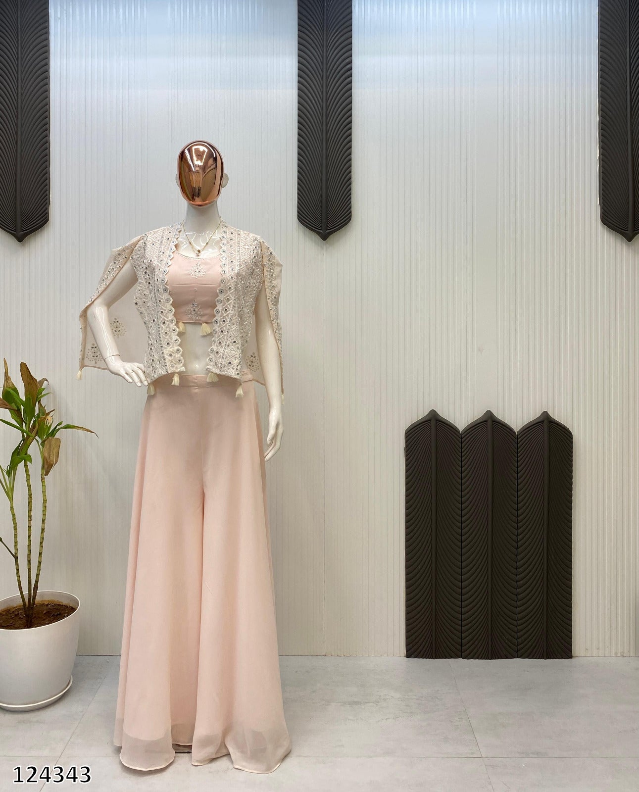 Trending Party Wear 3-Piece Set | Blouse, Palazzo & Shrug with Sequence Embroidery