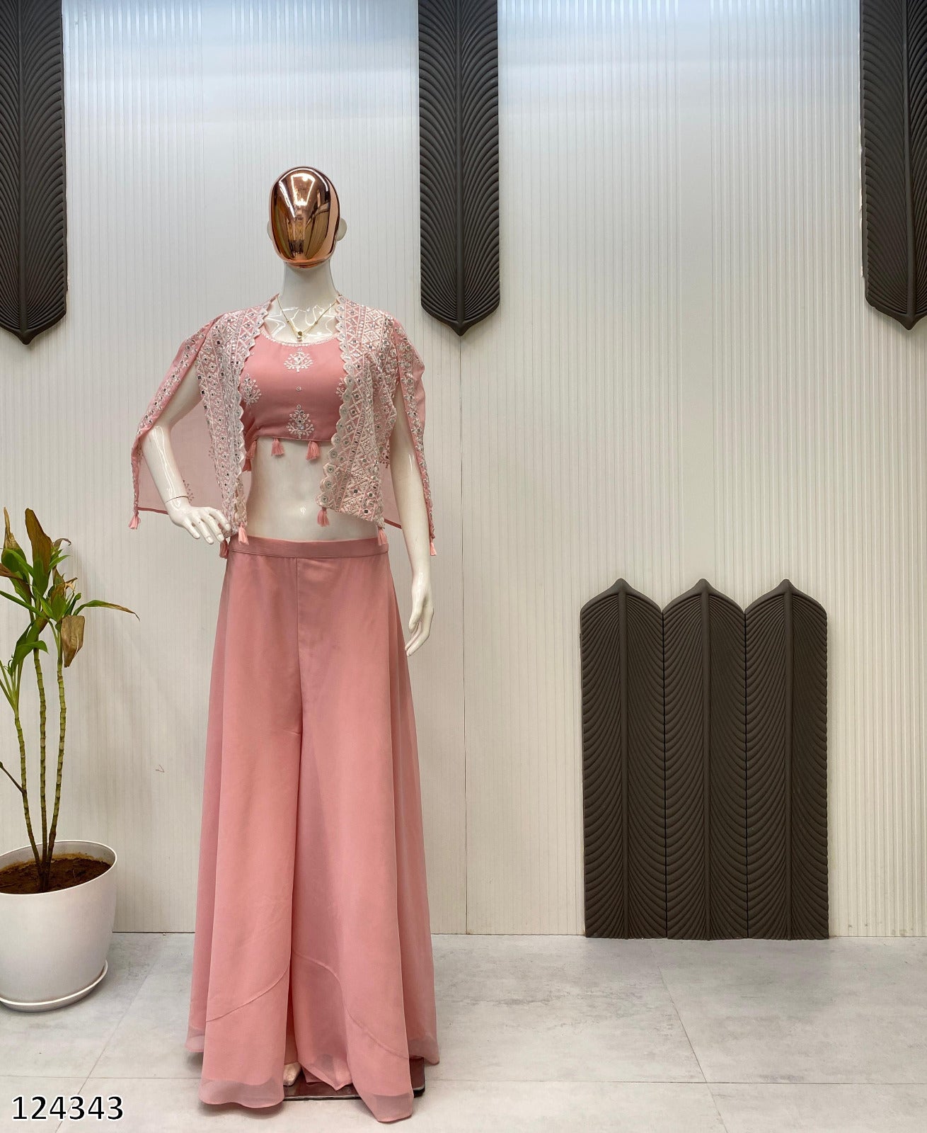 Trending Party Wear 3-Piece Set | Blouse, Palazzo & Shrug with Sequence Embroidery
