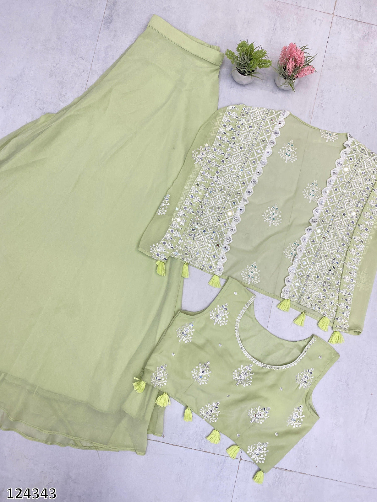 Trending Party Wear 3-Piece Set | Blouse, Palazzo & Shrug with Sequence Embroidery