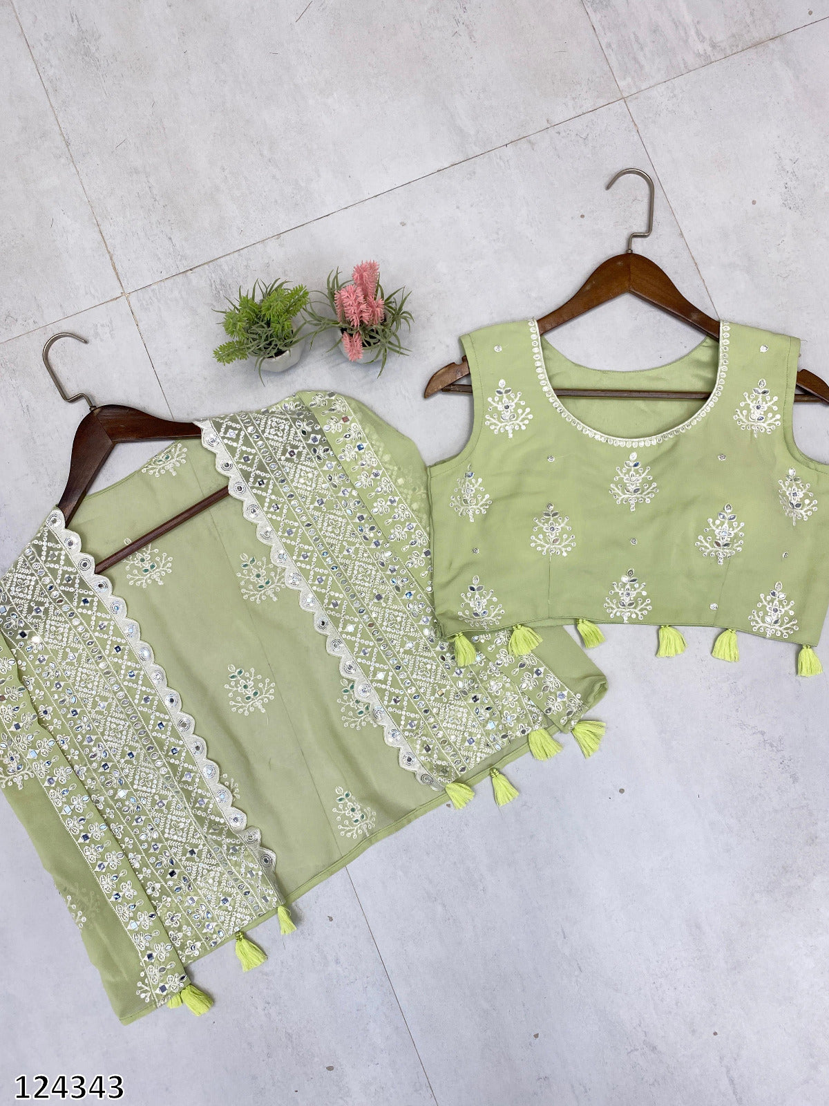 Trending Party Wear 3-Piece Set | Blouse, Palazzo & Shrug with Sequence Embroidery