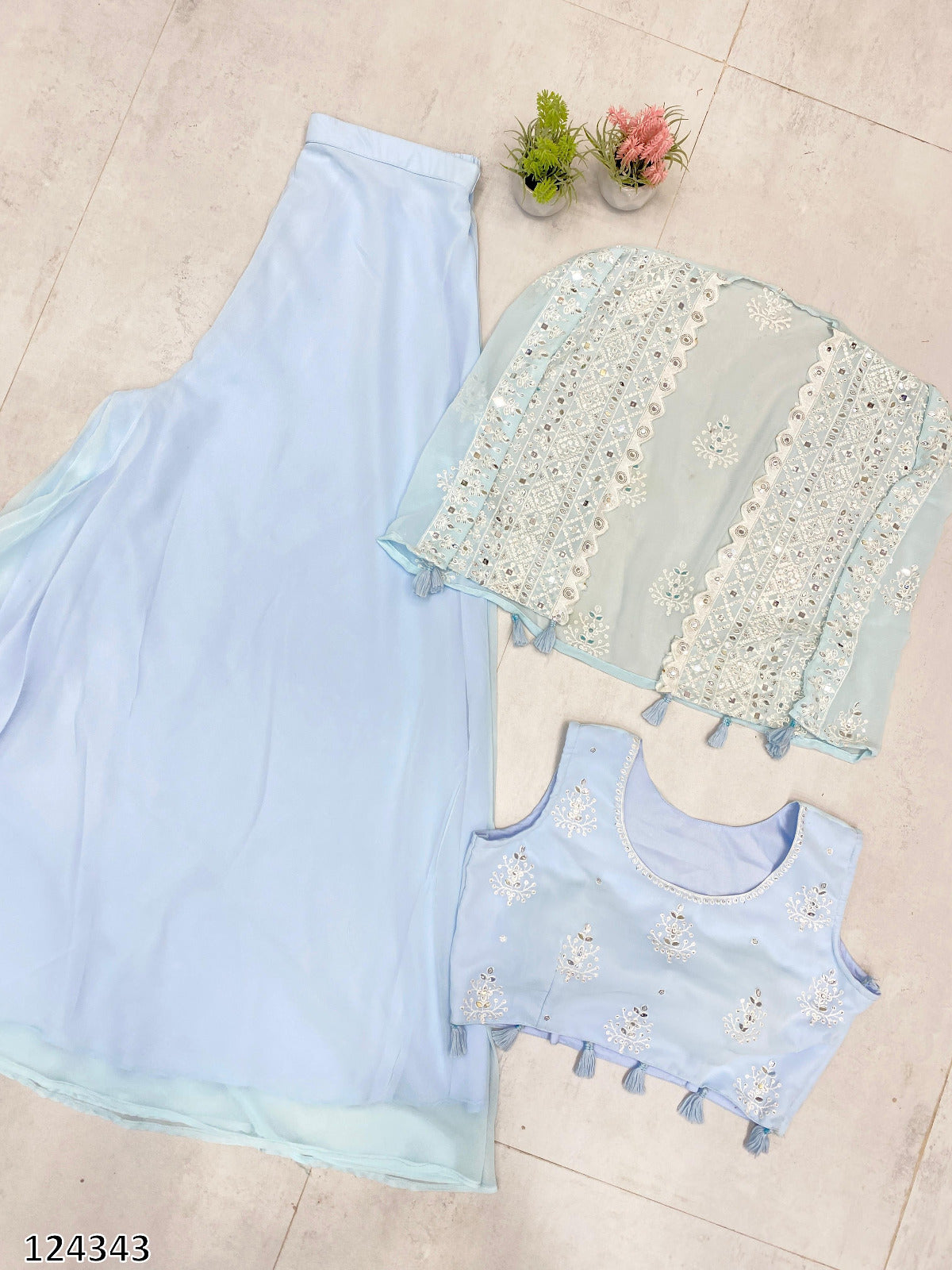 Trending Party Wear 3-Piece Set | Blouse, Palazzo & Shrug with Sequence Embroidery