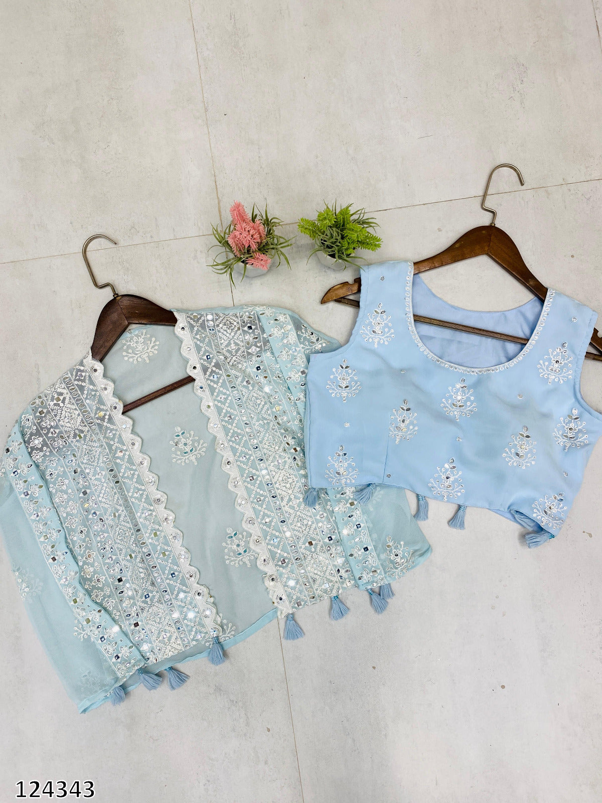 Trending Party Wear 3-Piece Set | Blouse, Palazzo & Shrug with Sequence Embroidery