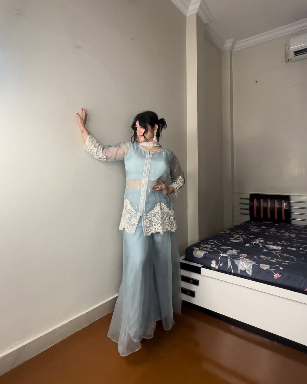 Trendy Indo-Western 4-Piece Outfit with Soft Organza & Embroidered Dupatta