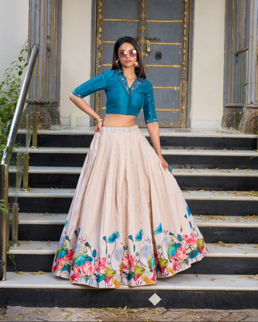 Tussar Silk Co-ord Lehenga Set – Floral Elegance Redefined