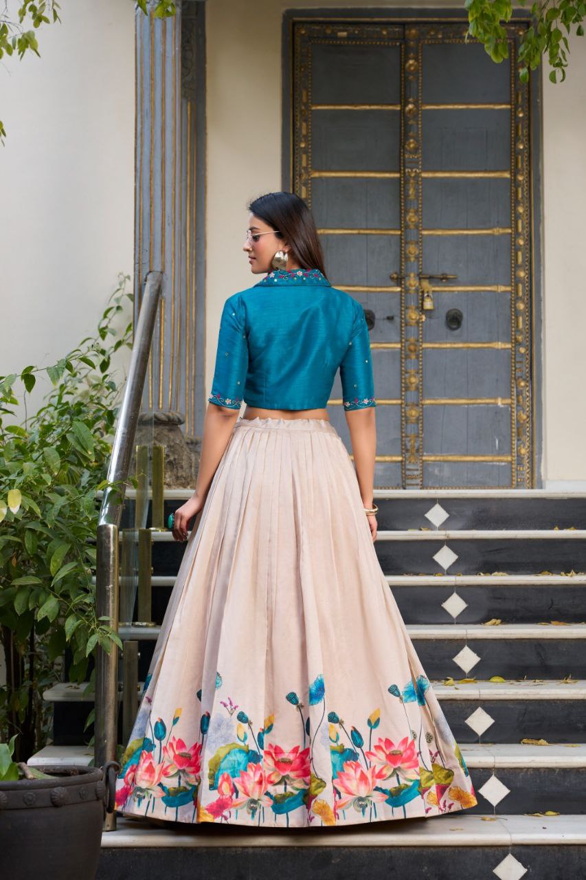 Tussar Silk Co-ord Lehenga Set – Floral Elegance Redefined