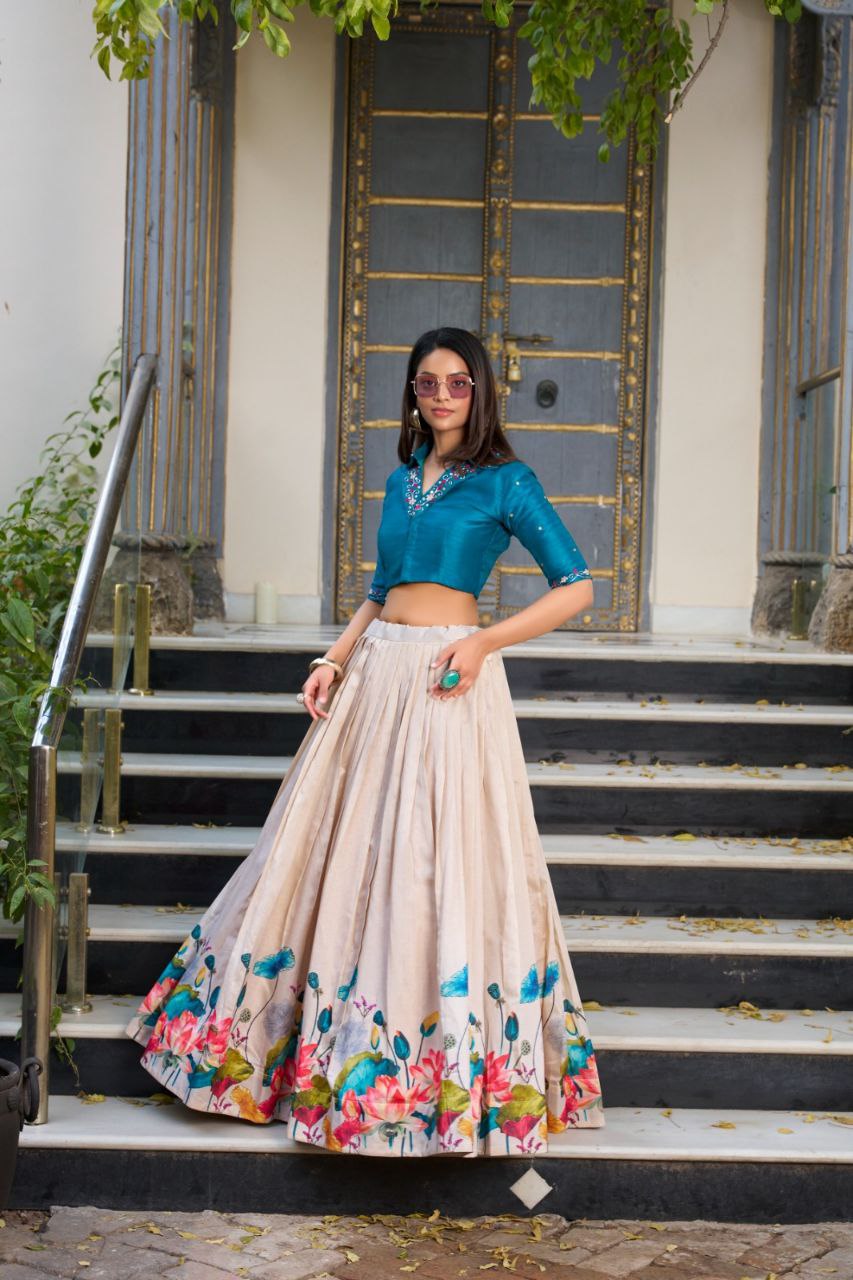 Tussar Silk Co-ord Lehenga Set – Floral Elegance Redefined