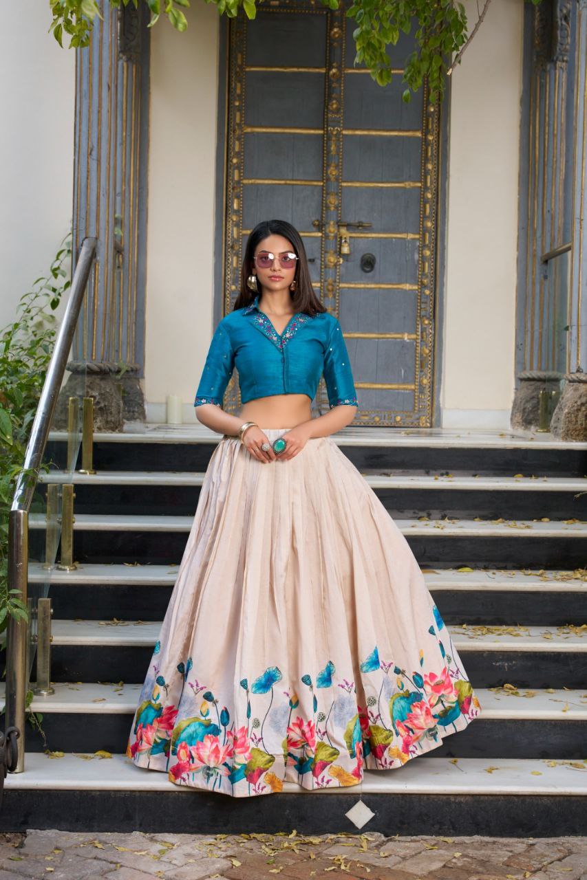 Tussar Silk Co-ord Lehenga Set – Floral Elegance Redefined