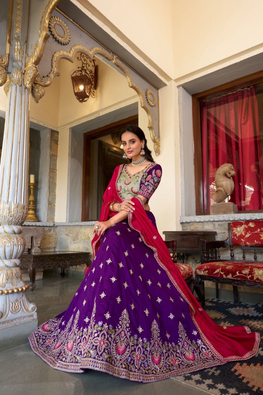 Vichitra Silk Embroidered Lehenga Choli with Dupatta – Luxe Wedding Wear