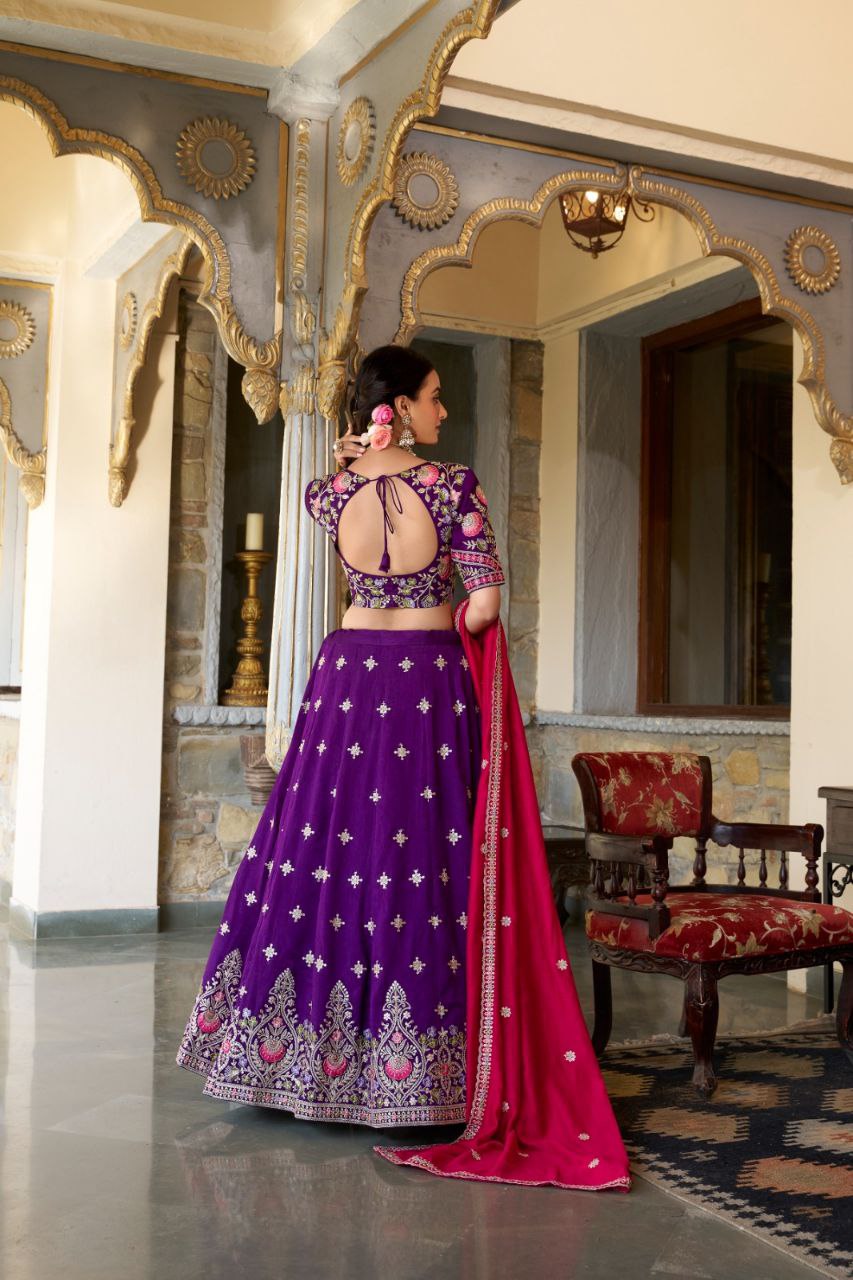 Vichitra Silk Embroidered Lehenga Choli with Dupatta – Luxe Wedding Wear