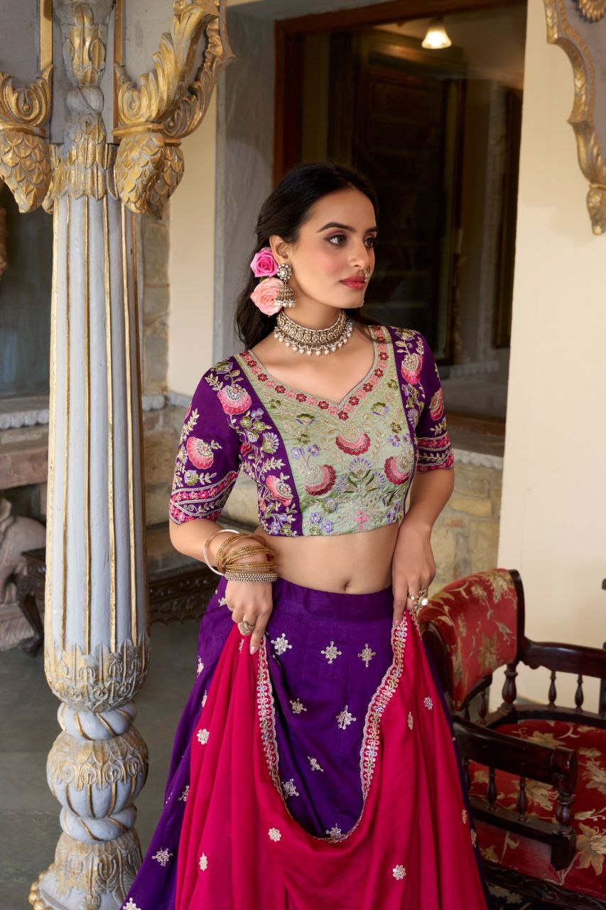 Vichitra Silk Embroidered Lehenga Choli with Dupatta – Luxe Wedding Wear