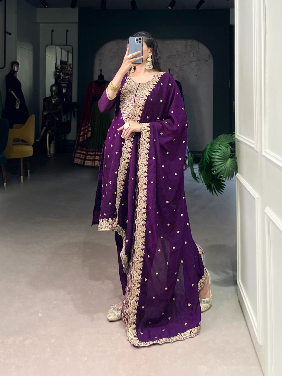 Vichitra Silk Embroidered Suit Set with Dupatta | Ethnic Dress Collection | Fully Stitched