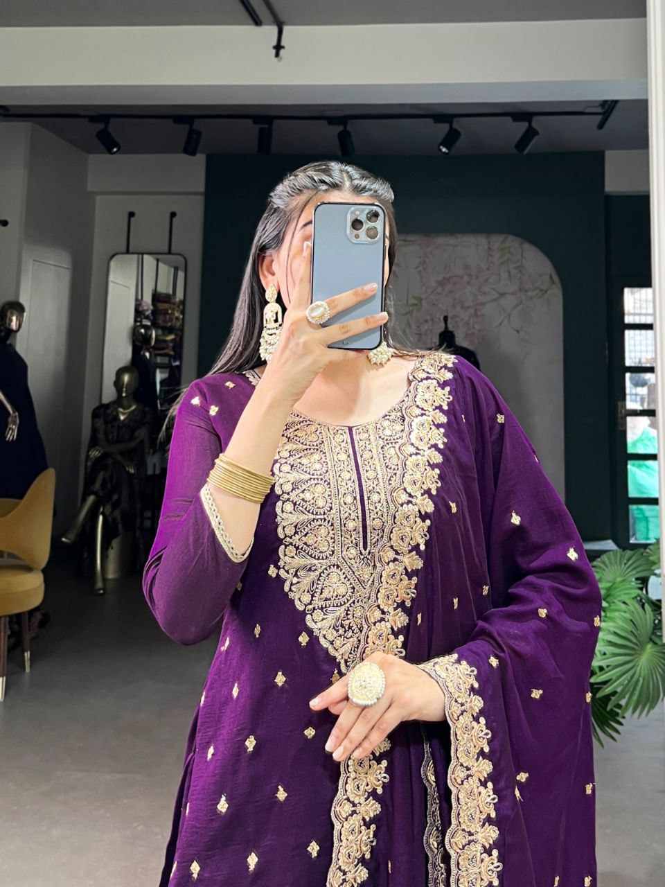 Vichitra Silk Embroidered Suit Set with Dupatta | Ethnic Dress Collection | Fully Stitched